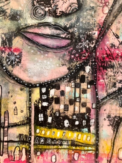 Original Mixed Media Fine Art on Wood &#39;I Can Hear You&#39;