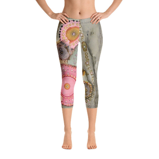 Abstract Capri leggings, Workout Pants 'In the Pink