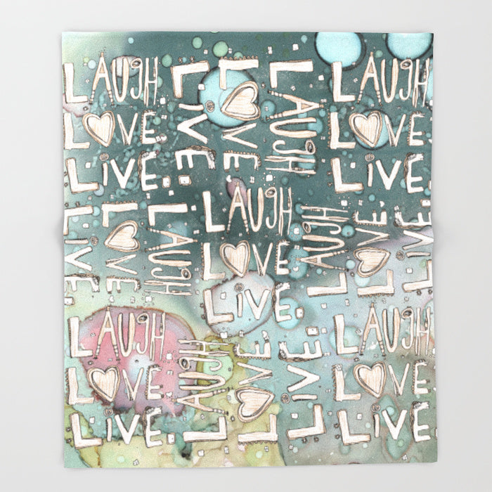 &#39;Laugh. Love. Live. Organic in Blue&#39; Fleece Blanket