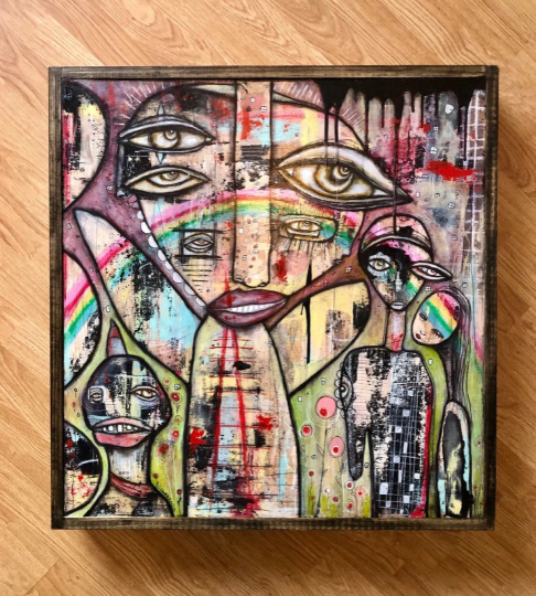 Original Mixed Media Fine Art on Wood &#39;A Love Story&#39;