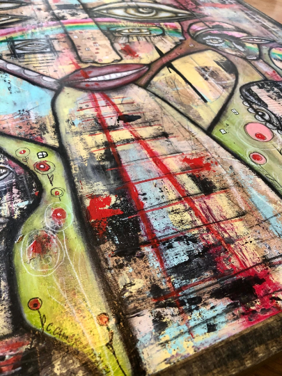 Original Mixed Media Fine Art on Wood 'A Love Story'