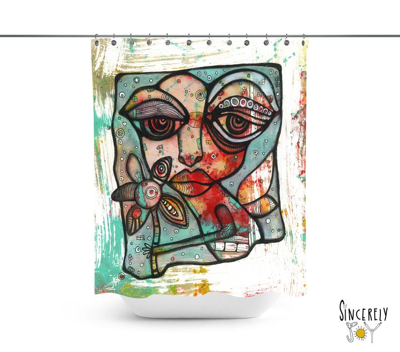 Abstract Mixed Media Shower Curtain &#39;Mine&#39;