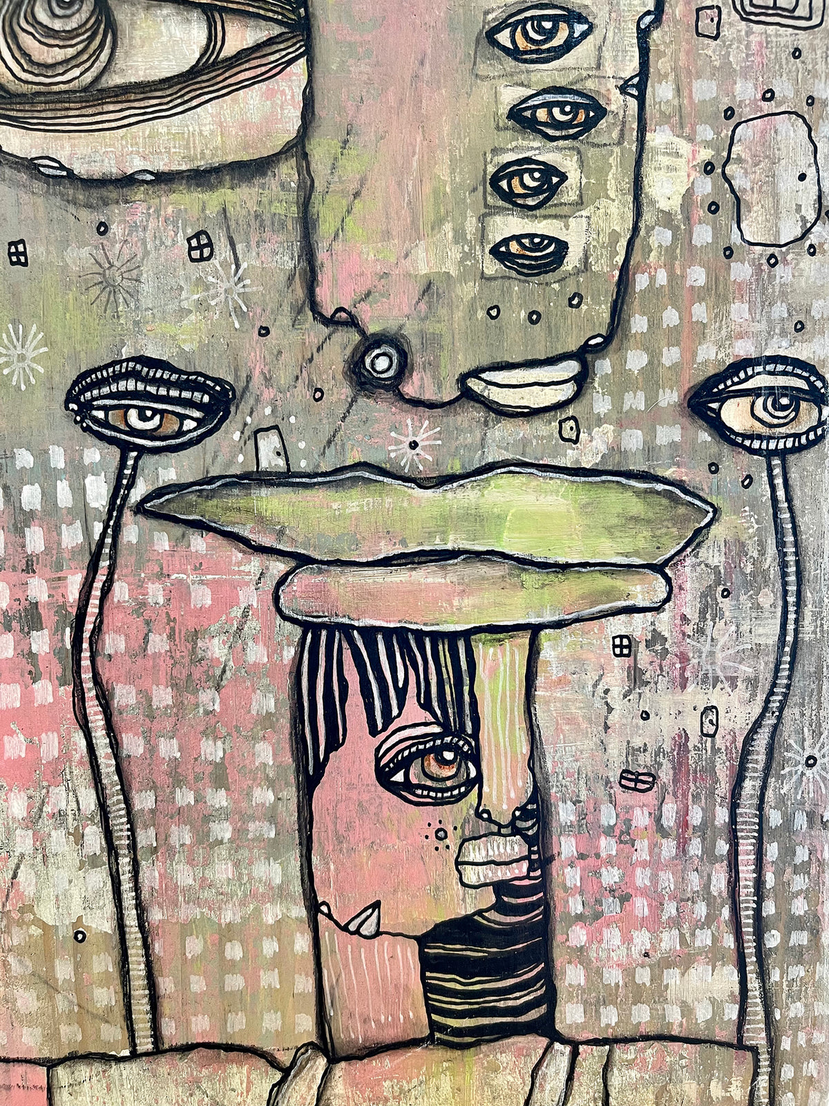 Original Mixed Media Fine Art on Wood &#39;On my Shoulder&#39;