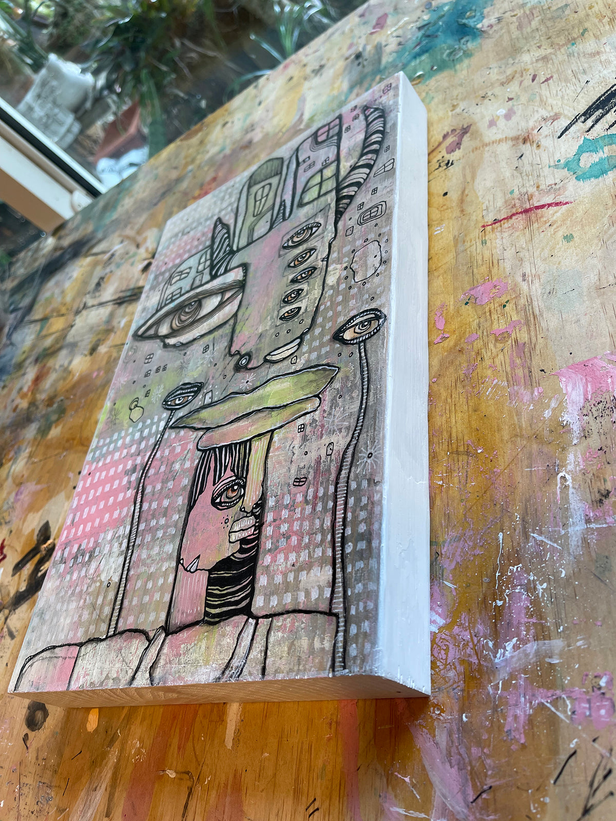 Original Mixed Media Fine Art on Wood &#39;On my Shoulder&#39;