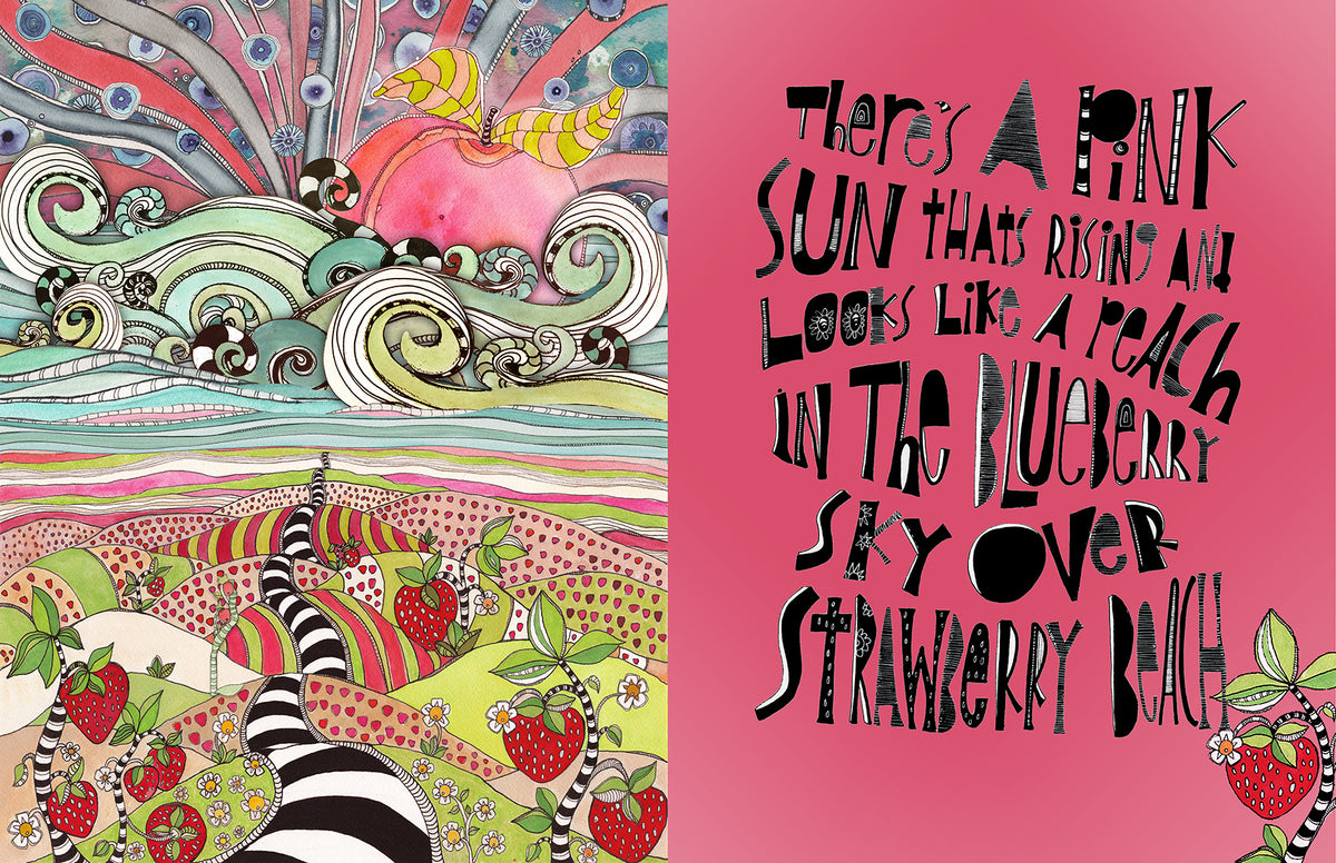 Whimsical Wood Slat Tapestry &quot;Pink Sun Rising&quot;