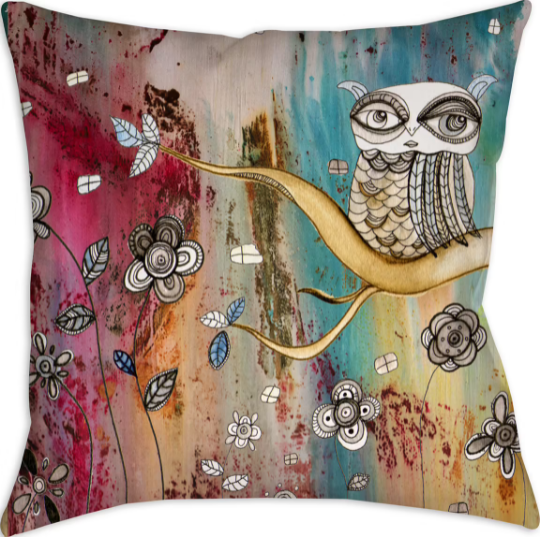 Outdoor Pillow Cushion &quot;Surreal Owl 1&quot;