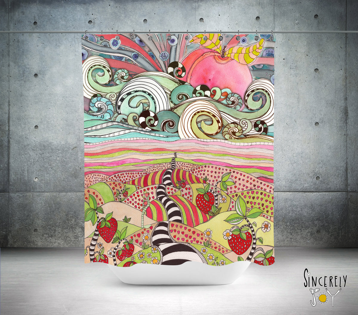 Whimsical Art Shower Curtain &#39;Pink Sun Rising&#39;