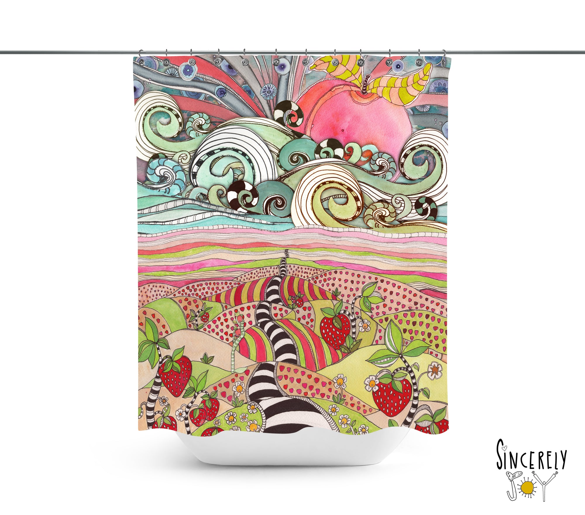 Whimsical Art Shower Curtain 'Pink Sun Rising'