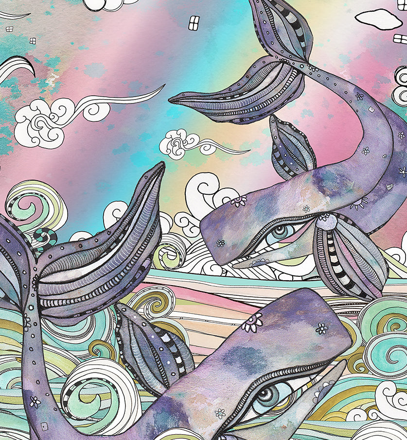 Whimsical Whale Art Shower Curtain &#39;Plum Purple Whales&#39;