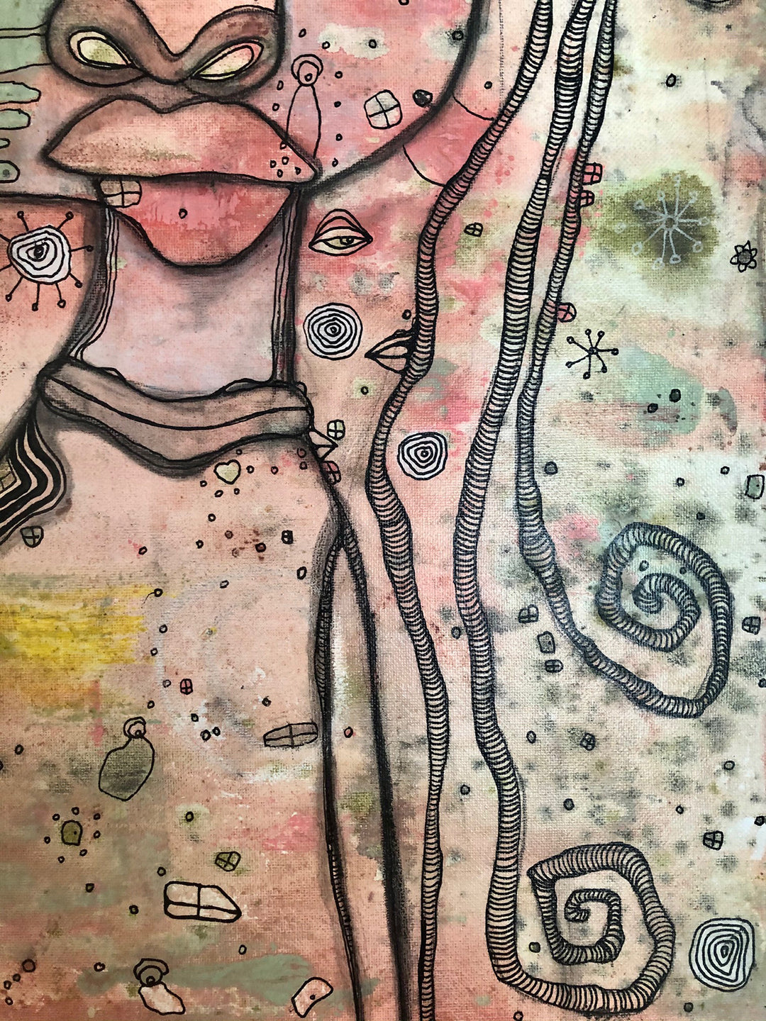 Original Mixed Media Fine Art on Canvas &#39;Waiting&#39;