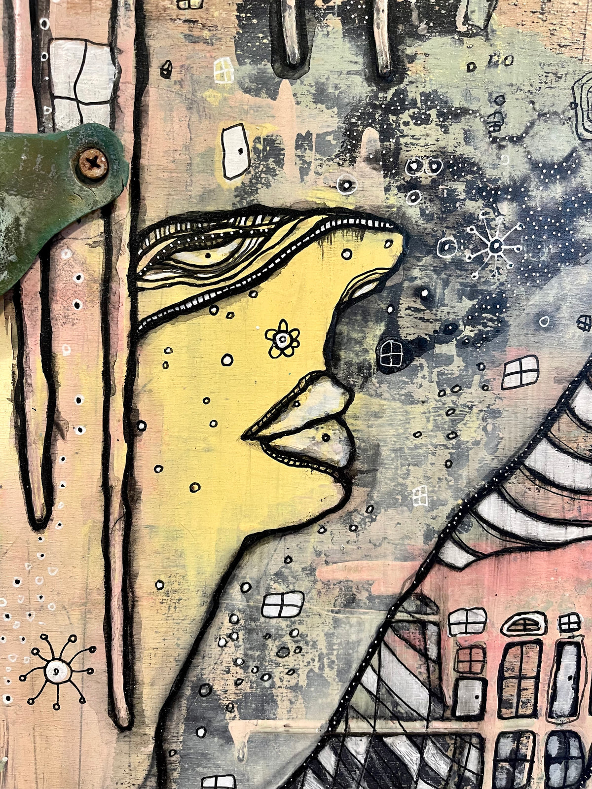 Original Mixed Media Fine Art on Wood &#39;Watching over&#39;