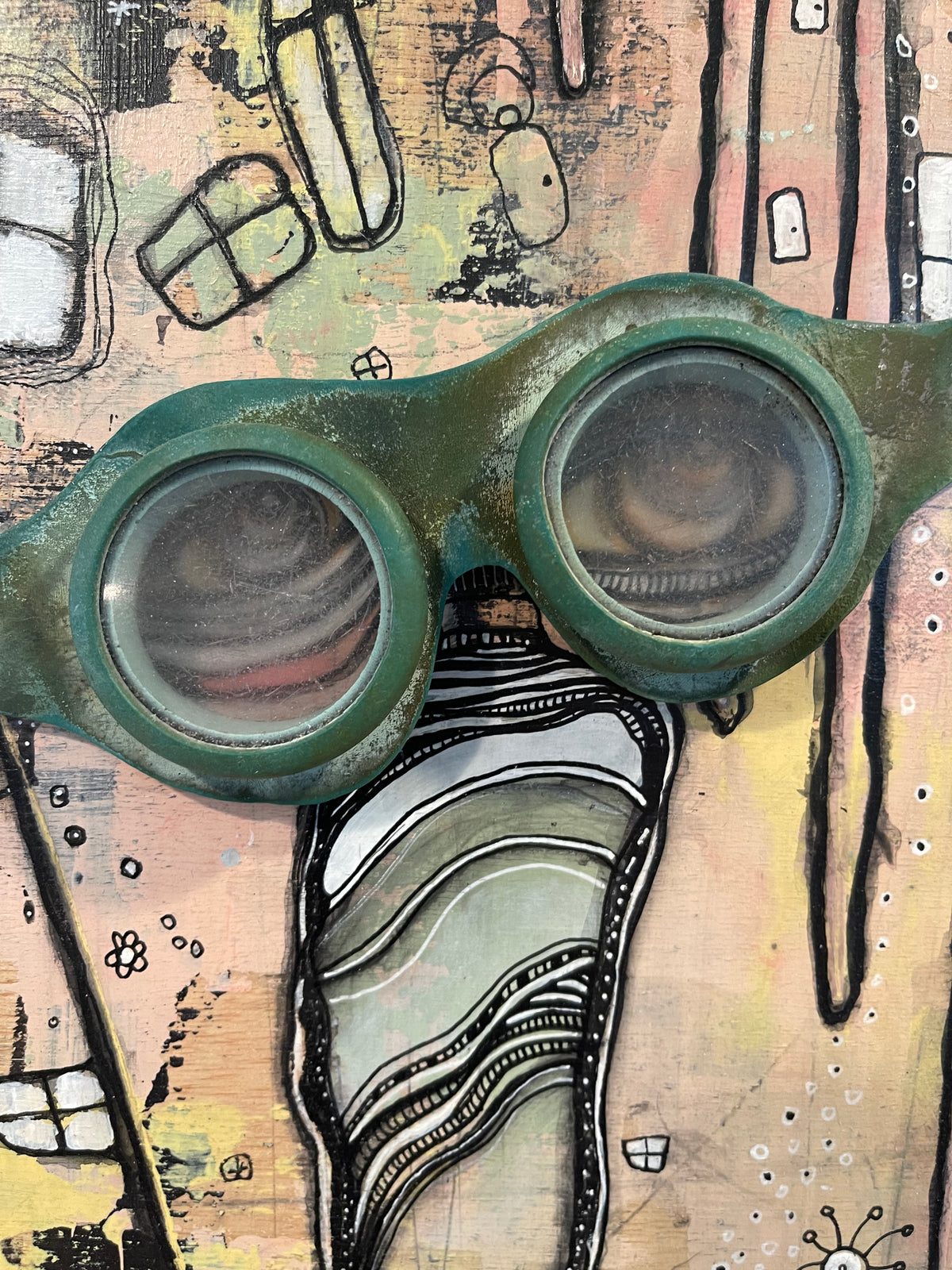Original Mixed Media Fine Art on Wood &#39;Watching over&#39;