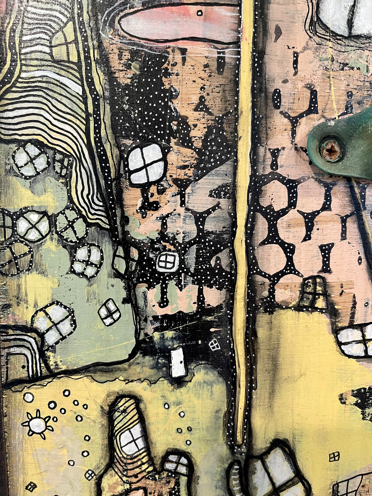 Original Mixed Media Fine Art on Wood &#39;Watching over&#39;