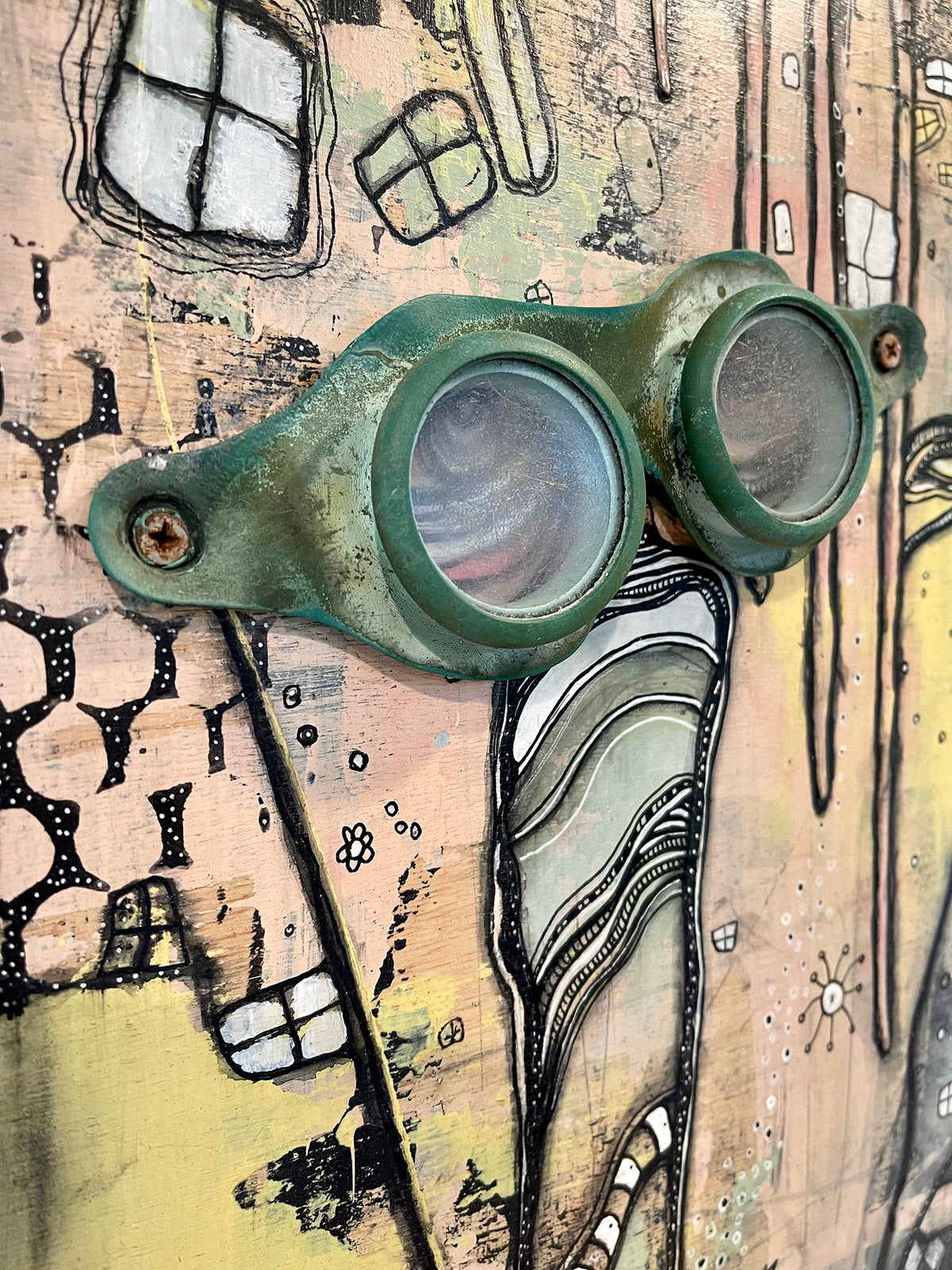 Original Mixed Media Fine Art on Wood &#39;Watching over&#39;