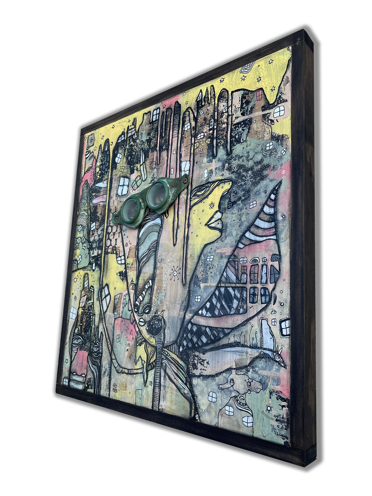 Original Mixed Media Fine Art on Wood &#39;Watching over&#39;