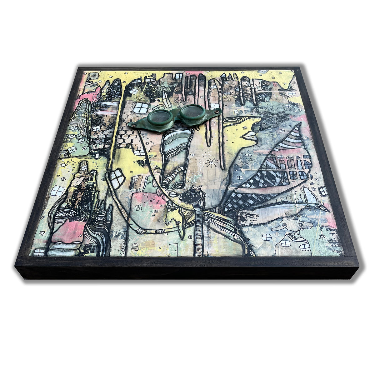 Original Mixed Media Fine Art on Wood &#39;Watching over&#39;