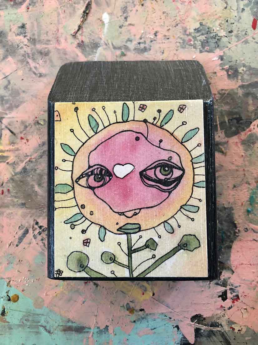 Handmade Wood Block Artist Print 'Ms. Flora'